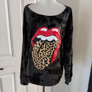 The Rolling Stones Sweatshirt Leopard Sz L Moto Grunge 90s Goth Biker Ballet Y2K
